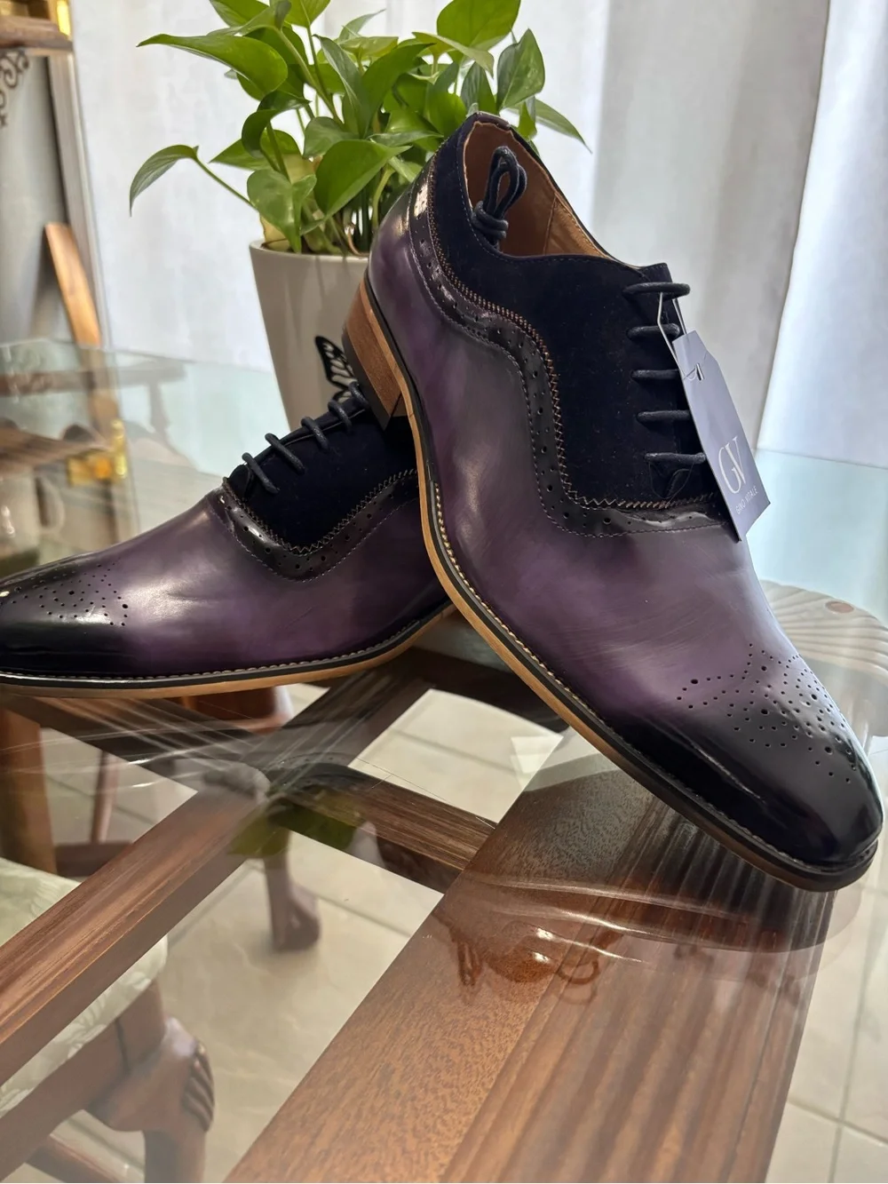 Gino Vitale Men’s Purple Leather Suede Oxford Dress Shoes Size 9 New